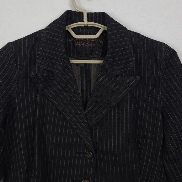 Lauren Ralph Lauren LRL Blazer Womens M Black Pinstripe Single Vent 3 Button Y2K - Picture 3 of 14